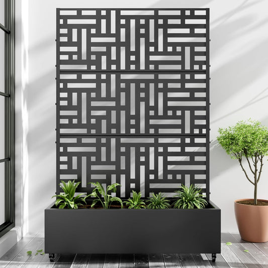 Casaphoria Metal Raised Garden Bed with Trellis and Wheels, 72"x47"x16" Planter Box for Climbing Plants, Vegetables & Vines, Features Drainage Holes and Privacy Screen (Black-Helen)