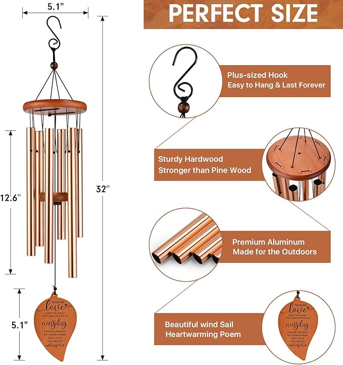 Sympathy Wind Chimes, Memorial Wind Chimes for Loss of Loved One, Bereavement Gift Ideas, Loss of Mother Father Condolence Grief Sympathy Gifts, Send Love and Concern