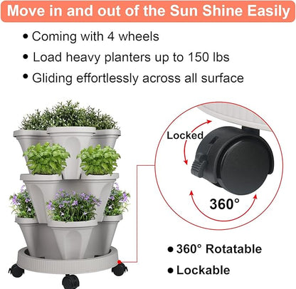Vertical Planter 3 Tier Stackable Planters Garden Planters Strawberry Herb Flower and Vegetable Planter Indoor Outdoor Gardening Pots with Removable Wheels and Tools 2-Pack