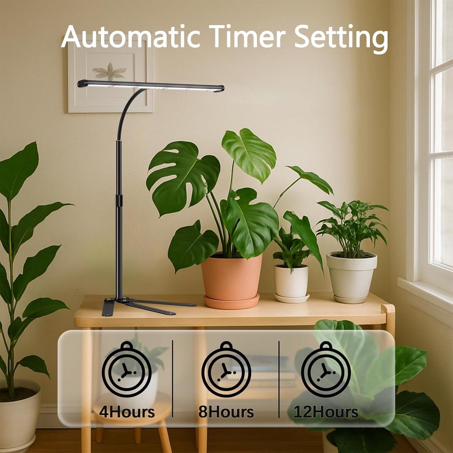 Super-Bright Plant Grow Light, 6000K 108LEDs Full Spectrum Plant Lamp with Timer 4/8/12Hrs & Height Extendable for Home Office Desktop Indoor Plants, 12V 3A High Power Output for Faster Growth