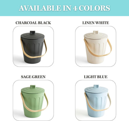 Martha Stewart Indoor Compost Bin | Countertop Composting Bucket for Kitchen | .7 Gallon Capacity | Includes Filter | Plant Based Materials | Linen White