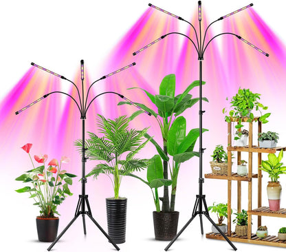 Wolezek Grow Lights for Indoor Plants, 2 Pack Full Spectrum Plant Light with Adjustable Stand, 5-Head LED Grow Light with Auto 6/12/16H Timer, 5 Brightness Levels, Ideal for Large & Tall Plants