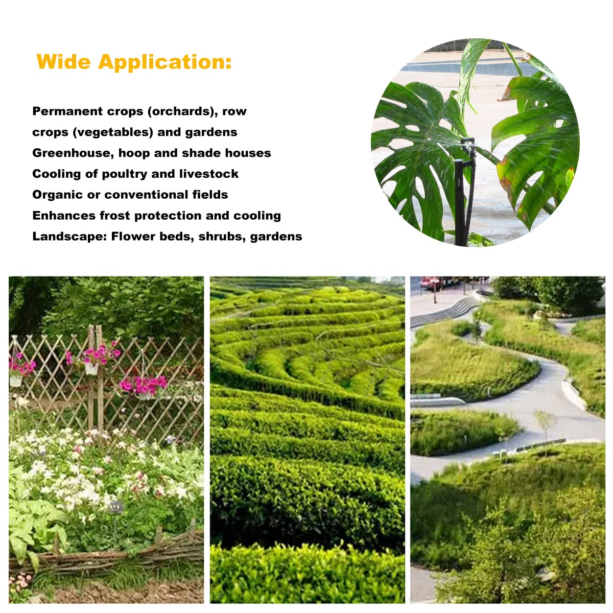 Micro Spray Sprinkler Stake Assembly: 9 Sets Full Circle 360 Degree Watering Nozzles Emitters with Spike and 1/4 inch Tubing for Greenhouse Nursery Garden Drip Irrigation System