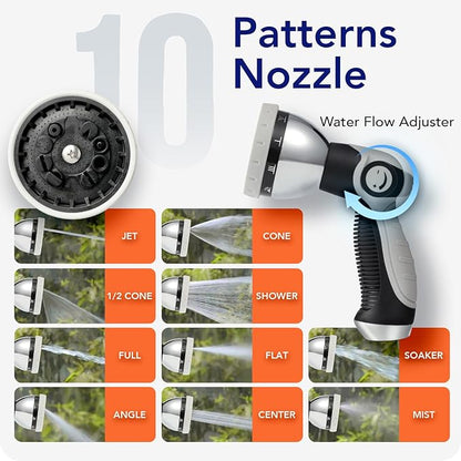 100 FT x 1/2" Retractable Garden Hose Reel by HOZEREEL, Decorative Outdoor Garden Hose Reels - Automatic Self Retract Wall Mount Hose Reel Enclosed Storage, Any Length Lock, 10 Pattern Nozzle-Grey