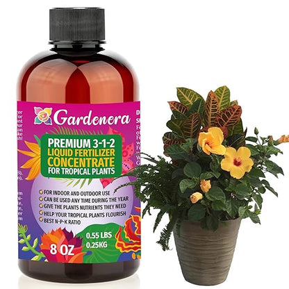 Gardenera Premium Liquid Fertilizer - 3-1-2 Concentrate for Tropical Indoor Plants & Flowers - Organic Plant Food, 8oz