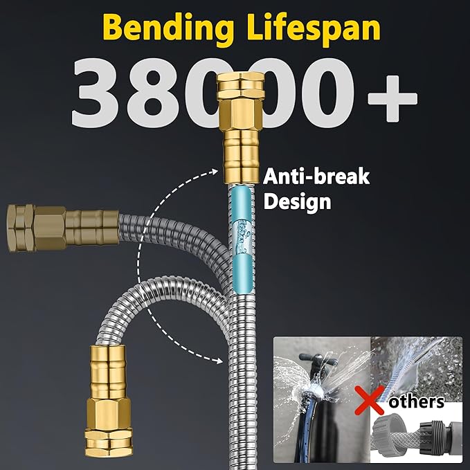 Metal Garden Hose 100 ft - Stainless Steel Garden Hose Leak-Proof with Layer Latex Core - 2025 Version/New Patented,Lightweight, Durable Hoses with Nozzles - Less-Kink Flexible Metal Water Hose