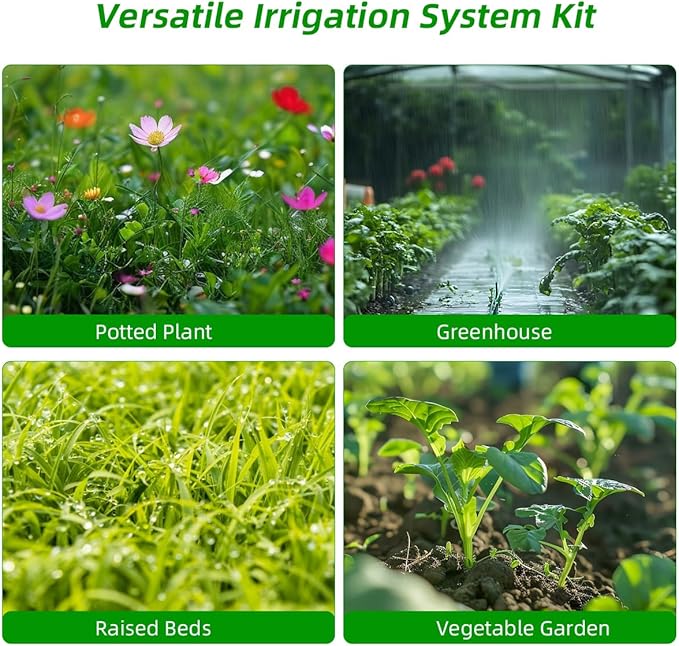 Micro Drip Irrigation Kit Automatic Garden Watering Misting System with 8/12 inch 4/7 inch Irrigation Tubing Hose and Water Timer for Greenhouse, Yard, Lawn