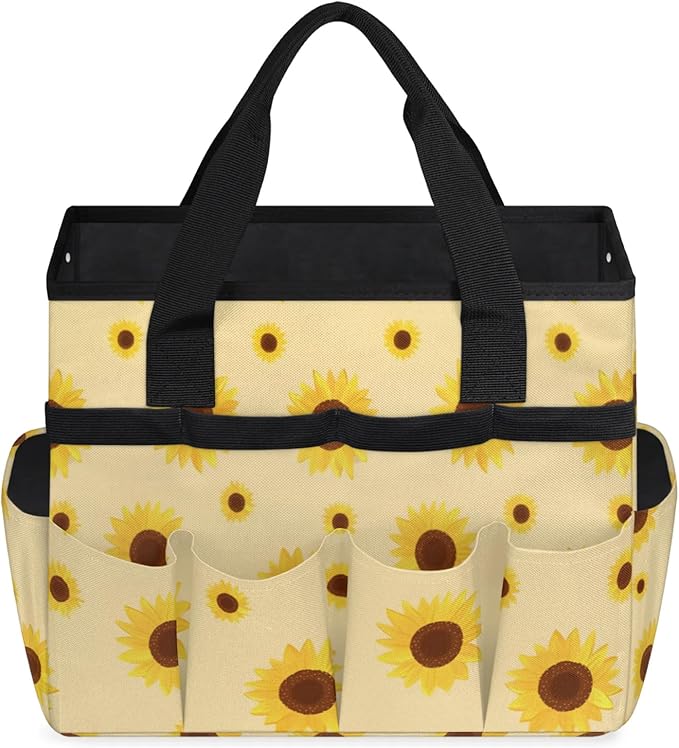 Sunflower Gardening Tool Bag,Heavy Duty Garden Tote Bag,Portable Oxford Gardening Storage Basket Organizer Handbag with Pockets Handle,Hand Tools Gifts for Outdoor Garden Lawn Yard