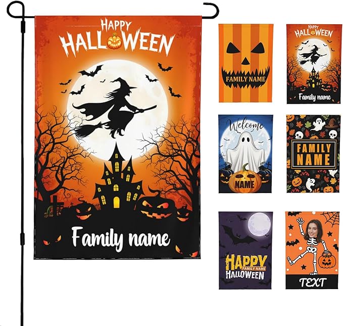 Custom Halloween Garden Flag for Outdoor Personalized Halloween Yard Flags Decor Customized Flag Add Your Own Picture/Text House Lawn Banner Double Sided Home Wall Decoration 12.5x18 28x40