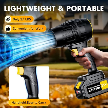 Electric Leaf Blower Cordless with 21V 2 * 3000mAh Batteries and Charger, 400,000RPM Handheld Battery Powered Leaf Blower, One-Touch Speed Adjustment, Lightweight Turbo Blower for Yard, Patio,Garage