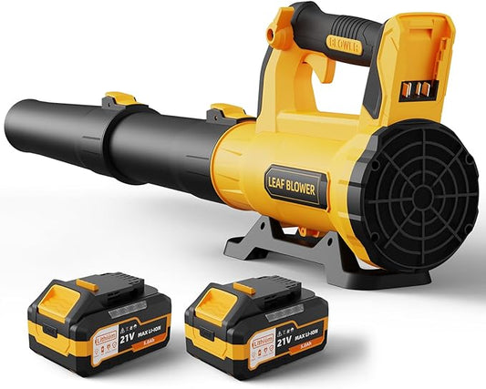 Leaf Blower Cordless with 2× 5.0Ah Batteries and Charger, 21V Electric, Lightweight Battery Powered Blowers for Lawn Care, Yard, Patio Cleaning, Blowing Leaves & Dust, Yellow