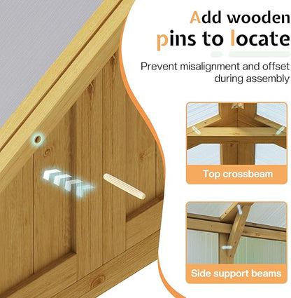 Jocisland 8x9.5x7.5 Ft Wooden Greenhouse, Pre-Assembled Solid Cedar Frame, Walk-in Design, Lockable Door, Adjustable Roof Vents, Polycarbonate Panels for Outdoor, Garden, Backyard
