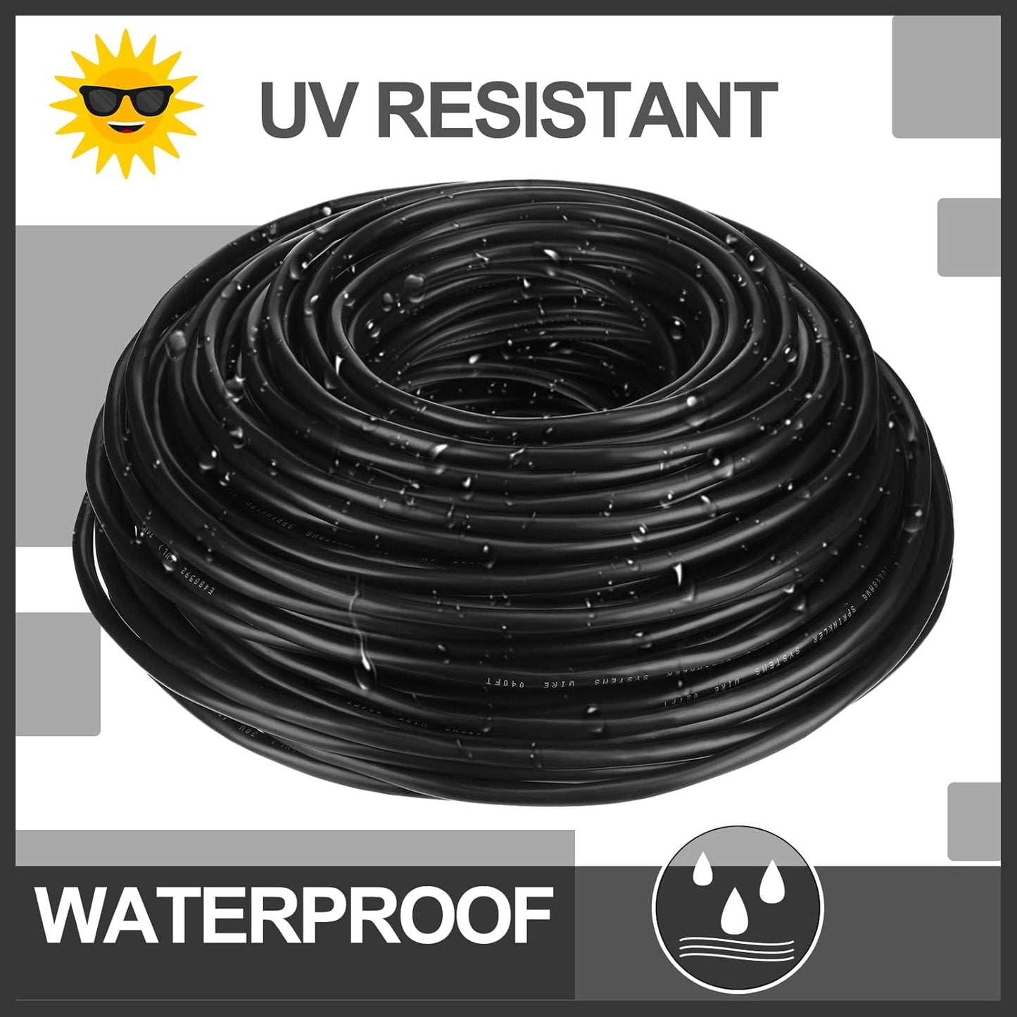 Hoolerry Solid Sprinkler System Wire 18 Gauge Irrigation Wire with UV Resistant PVC Jacket Sprinkler Cable for Underground Irrigation Field Central Control System 30v Ul Listed(18/5, 100 Ft)