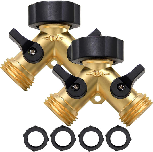 Twinkle Star 2 Pack Garden Hose Splitter 2 Way, Heavy Duty Brass Connector Tap Splitter, Y Connector Brass Garden Hose Adapter with 2 Valves