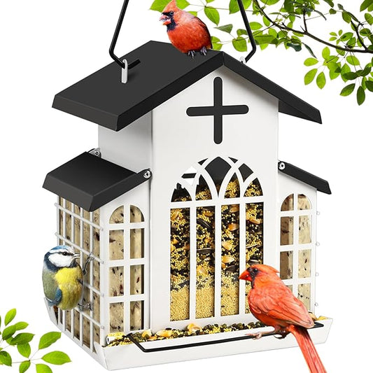 5LB Church Metal Hanging Bird Feeder for Outdoors, Weatherproof Suet Feeders for Outside Hanging, Large Bird Feeders Great for Attracting Finch, Woodpecker and More Wild Birds-Blue
