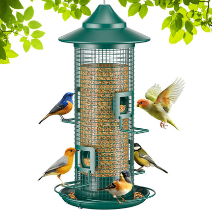 Metal Mesh Tube Bird Feeder for Outdoors Hanging - Squirrel Chew Proof Bird Feeders for Outside, Rust-Proof, 4 Ports, 2LB Large Capacity, Easy to Refill, for Finch Cardinal Wild Birds