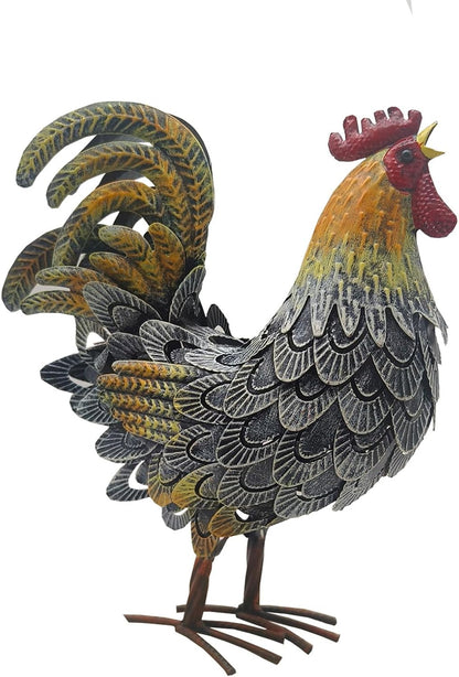 Metal Rooster Decor， Chicken Animal Yard Art Lawn Ornament Figurines Artwork for Outdoor, Patio,Backyard and Home Kitchen Decoration (Grey)