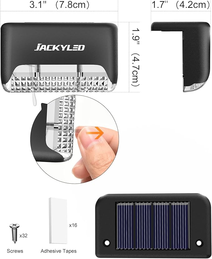 JACKYLED 16 Pack, Step Lights Waterproof LED Solar Power Outdoor Fence Light for Deck Stair Railing, Outside Lighting for Wall Garden Backyard Patio Balcony Decor
