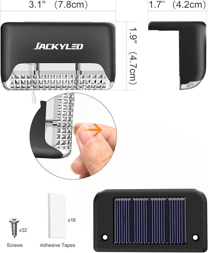 JACKYLED 16 Pack, Step Lights Waterproof LED Solar Power Outdoor Fence Light for Deck Stair Railing, Outside Lighting for Wall Garden Backyard Patio Balcony Decor