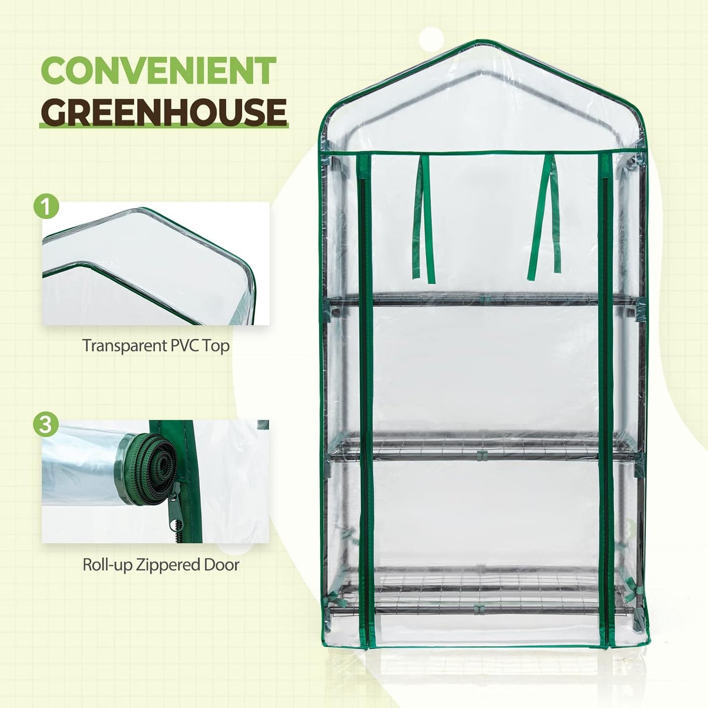 EAGLE PEAK 3-Tier Mini Greenhouse Portable Green House with Shelves & Weather-Resistant PVC Cover, Small Greenhouse for Seedlings & Gardening Gifts, 27x19x50 in, Clear