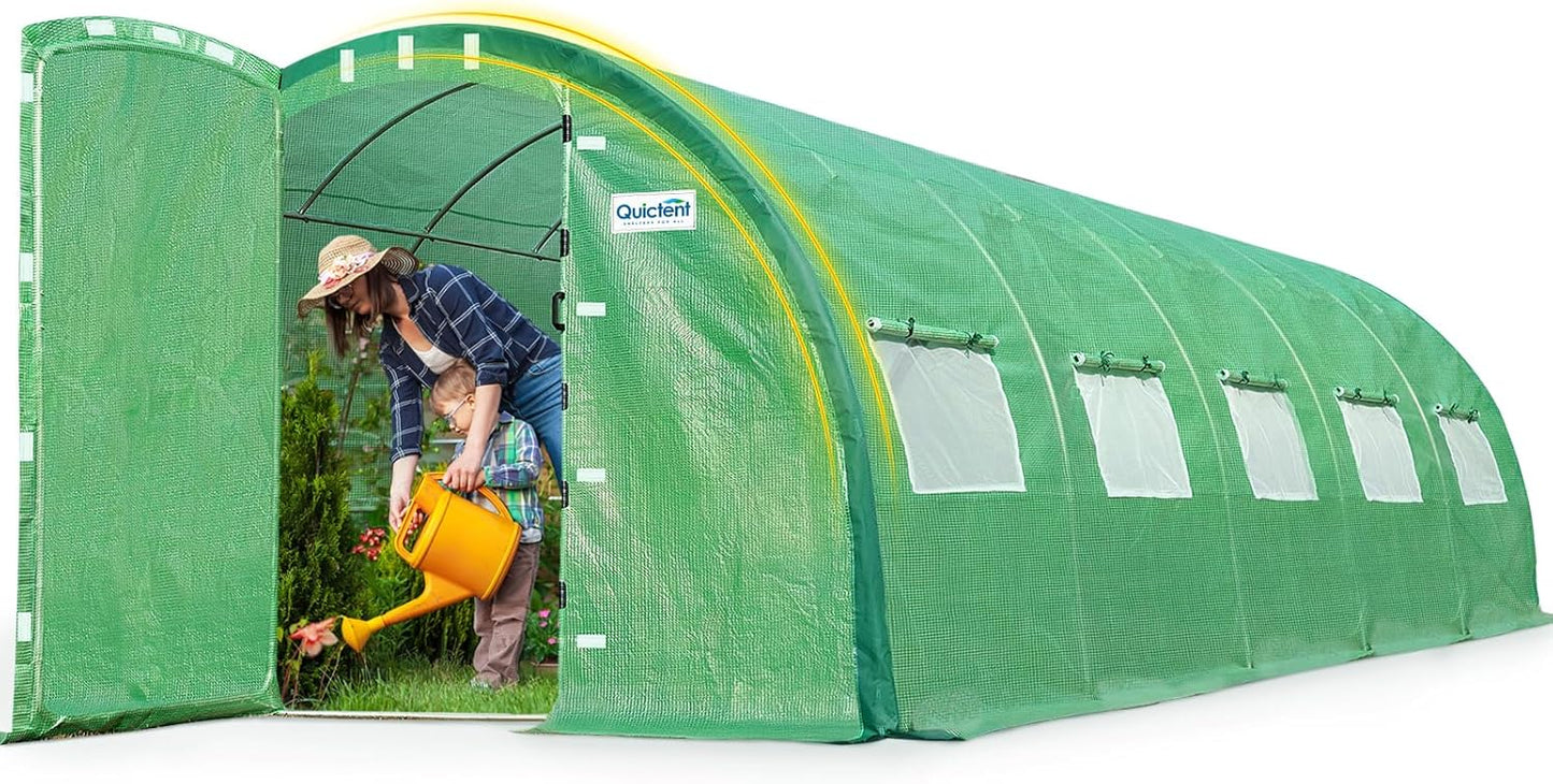 Quictent Premium Greenhouse Swing Door Large Walk-in Green Houses for Outdoors, Upgraded Tunnel Hoop House Frame and Cover for Outside Garden Plant, 2 Swing Door 10 Screen Window, 25x10x6.6 FT, Green