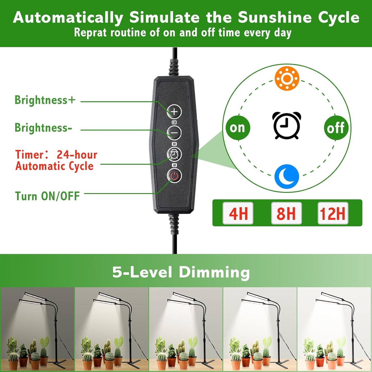 Grow Lights for Indoor Plants, Full Spectrum LED Plant Light Features a Telescoping Rod and a Collapsible Standing Base, Gooseneck, Dimmable, Auto Timer, for Succulents, Houseplants, Seedlings