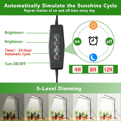 Grow Lights for Indoor Plants, Full Spectrum LED Plant Light Features a Telescoping Rod and a Collapsible Standing Base, Gooseneck, Dimmable, Auto Timer, for Succulents, Houseplants, Seedlings