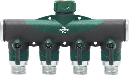 Garden Hose Splitter 4 Way - Heavy Duty Water Hose Manifold with Shut-Off Valves - Outdoor Faucet Divider and Spigot Connector for Garden, Lawn, or Patio Use - Durable Brass Pipe Splitter - Classic