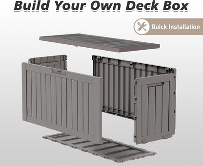Outdoor Storage Box, Resin Deck Boxes Indoor and outdoor, Waterproof Storage Box Lockable Lid (Grey, 75 Gallon)
