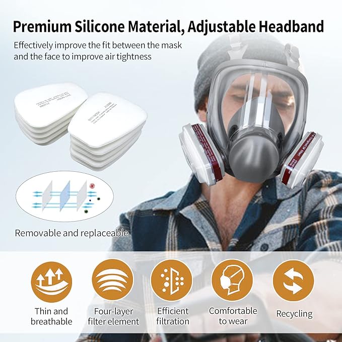 Reusable Respirator Mask - Respirator Mask with Filters, Dust Mask for Spray Paint Chemicals Epoxy Resin
