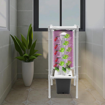 Hydroponic Tower Growing System Kits with LED Grow Lights 30 Pods Indoor Vertical Planter Germination Kit 6 Layers Hydroponic Tower for Fruits, Vegetables, Herbs, and Miniature Greens (Gray)