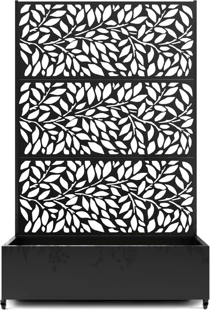 Raised Garden Bed with Trellis and Wheels,73"x47"x16" Metal Raised Garden Bed,Black Flowing Leaf-2 Metal Planter with Climbing Trellis for Vines & Vegetables