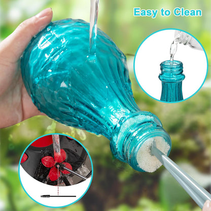 Hummingbird Feeder - Hand Blown Glasss Hummingbird Feeders for Outdoors Hanging with Ant Moat, Never Fade, Garden Backyard Decoration, for Women Mom Dad (Blue)