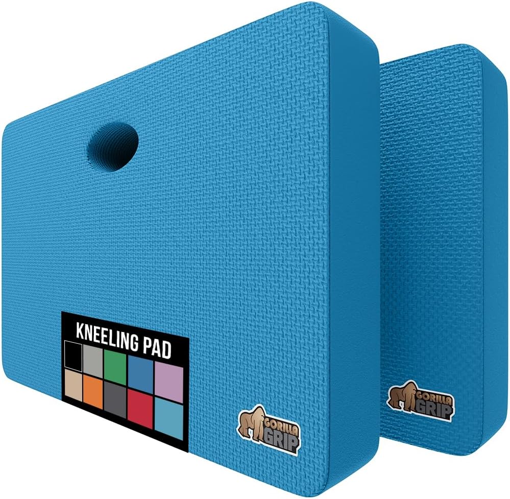 GORILLA GRIP Extra Thick Patent Pending Garden Kneeling Pad, 17.5 x 11 Inch Supportive Soft Foam Knee Cushioning for Gardening, Water Resistant, Bathing Baby, Working Supplies, Lightweight 2 Pack Blue