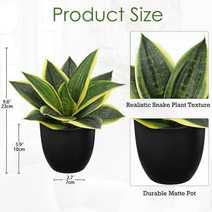 Hollyone Artificial Snake Plants 9" Faux Agave Succulent Plant Potted in Black Pot Fake Sansevieria Aloe Tropical Plant for Desk Modern Office Home Bathroom Indoor Outdoor Decor