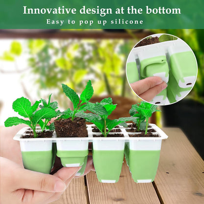 Seed Starter Tray, 72 Cells Indoor Seed Starter Kit, Flexible Silicone Designed Seedling Starter Trays, Germination Tray with Humidity Dome & Lids(4in Height), Reusable & Dishwasher Safe, BPA-Free