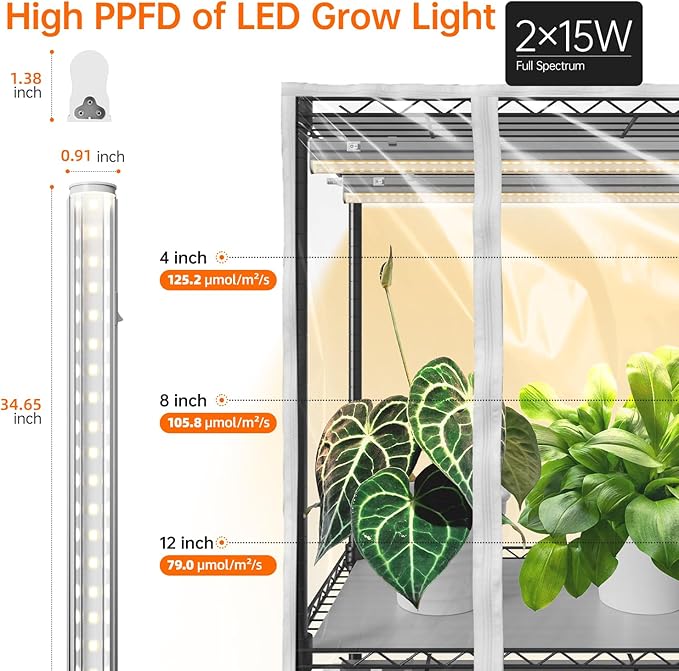 Bstrip Indoor Greenhouse with Grow Light, Tall Green House with 6 Pack T5 Full Spectrum Plant Lights with Timer, Plant Shelf with Tent for Indoor Plant, Seed Starting, Seed Tray, 35.4"x13.8"x70.8"