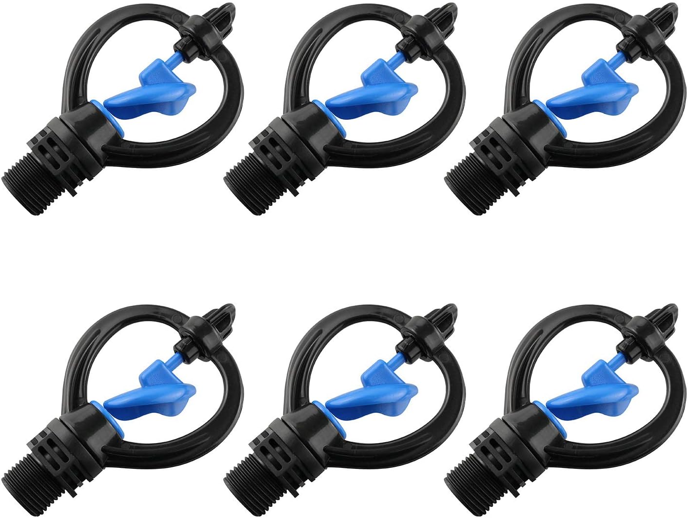 6pcs 3/4" External Wire Impeller Butterfly Nozzle 360 Degree Automatic Rotation Sprinkler Irrigation Garden Water Misting Sprinkler Nozzle Watering Drippers Sprinklers