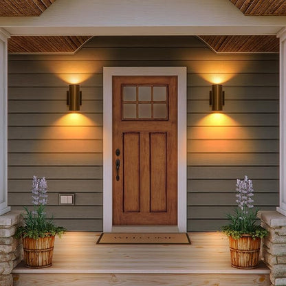 Modern Outdoor Wall Light 2 Packs Up and Down Lights, 7" Gold Exterior Light Fixture for House Porch Patio Garage