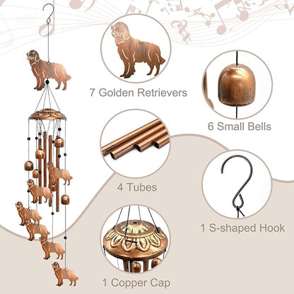 Golden Retriever Wind Chimes for Outside, Metal Windchimes Outdoors Birthday Gifts for Women Memorial Sympathy Wind Chimes for Patio Garden Yard