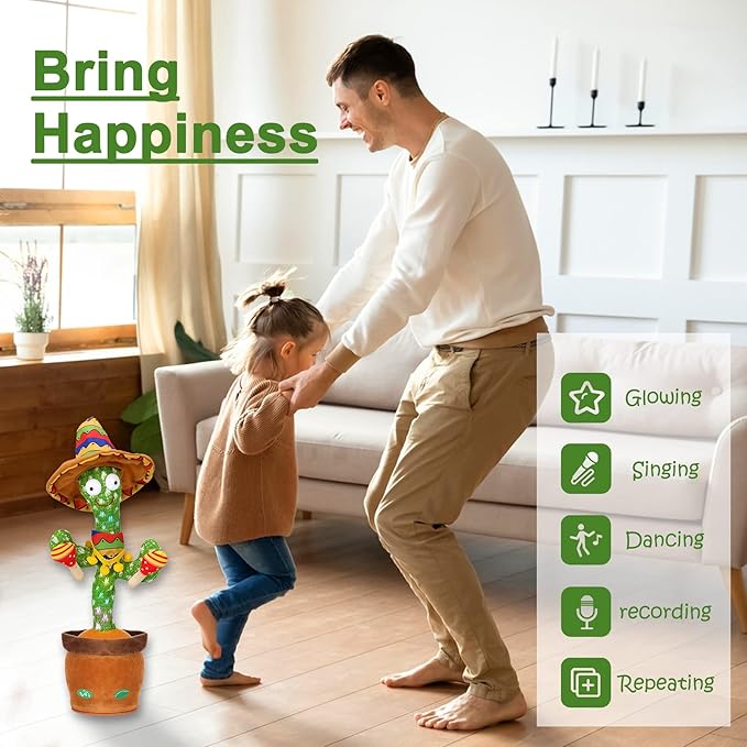 MIAODAM Talking Cactus Dancing Cactus Toy for Baby Toddler, Singing Plush Repeats What You Say for Kids with 60 English Songs Mimicking Toy for Baby Gift