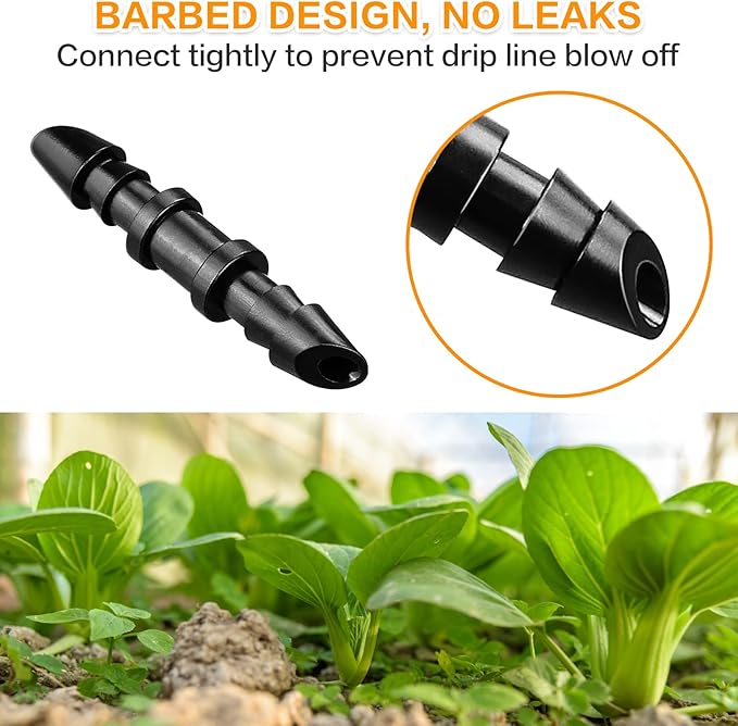 Drip Irrigation Coupling Fittings：120 Pieces Barbed Coupler Irrigation Parts with Sharp End Fits for 1/4 Inch Irrigation Tubing Drip Line Connectors for Garden Lawn Irrigation System