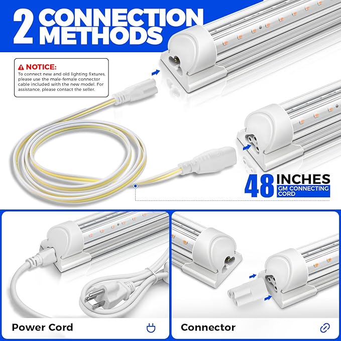 Barrina 2FT T8 Grow Light, 144W(6 x 24W, 800W Equivalent), Full Spectrum Sunlight Plant Light, LED Grow Light Bulbs for Indoor Plant Growing,with V-Shaped Reflector, Pinkish White, 6-Pack