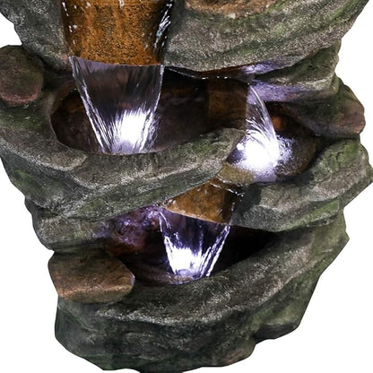 SunJet 40.5” High Rocks Outdoor Water Fountain - 6-Tiers Cascading Waterfall with LED Lights, Soothing Tranquility for Home Garden, Yard Decor