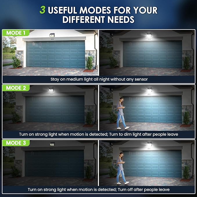 [6 Packs] Solar Motion Lights Outdoor, Ultra Bright Solar Fence Lights with Motion Sensor, IP65 Waterproof Security Light 3 Modes, 270° Lighting Angle, Wall Lights for Deck Patio Fence Garage Door