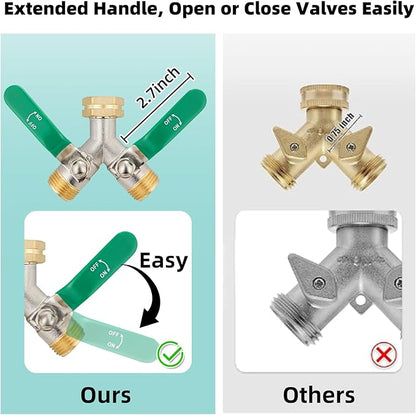 Hose Splitter 2 Way, Brass High Flow Garden Hose Splitter Heavy Duty, Hose Connector, Water Spigot Splitter, Full Flow Faucet Splitters with shutoff, 3/4” GHT Inlet