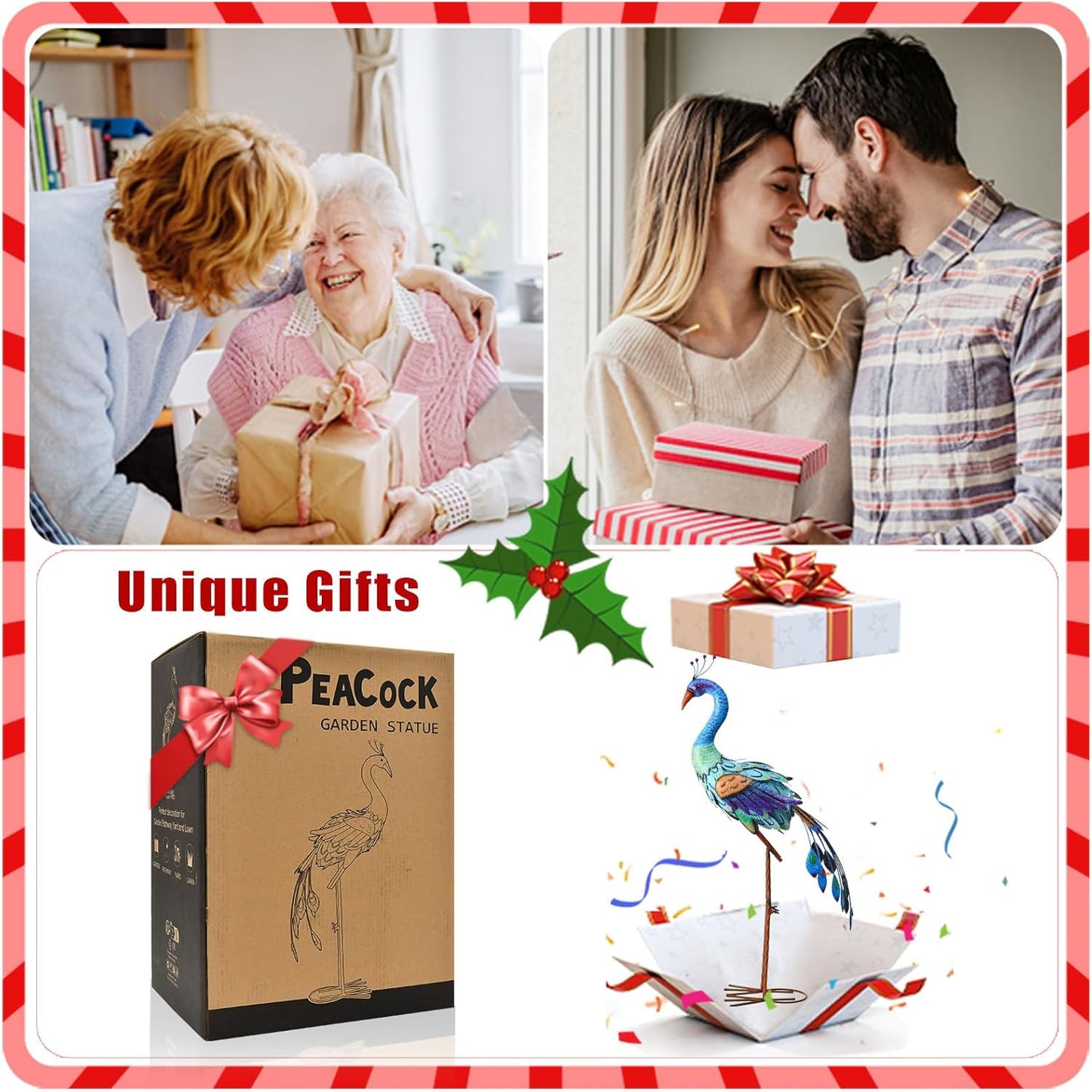 Nacome Metal Peacock Statues for Garden Decor: Outdoor Sculptures Clearance Lawn Ornaments for Patio Balcony Front Backyard - Unique Gifts for Grandma Mom