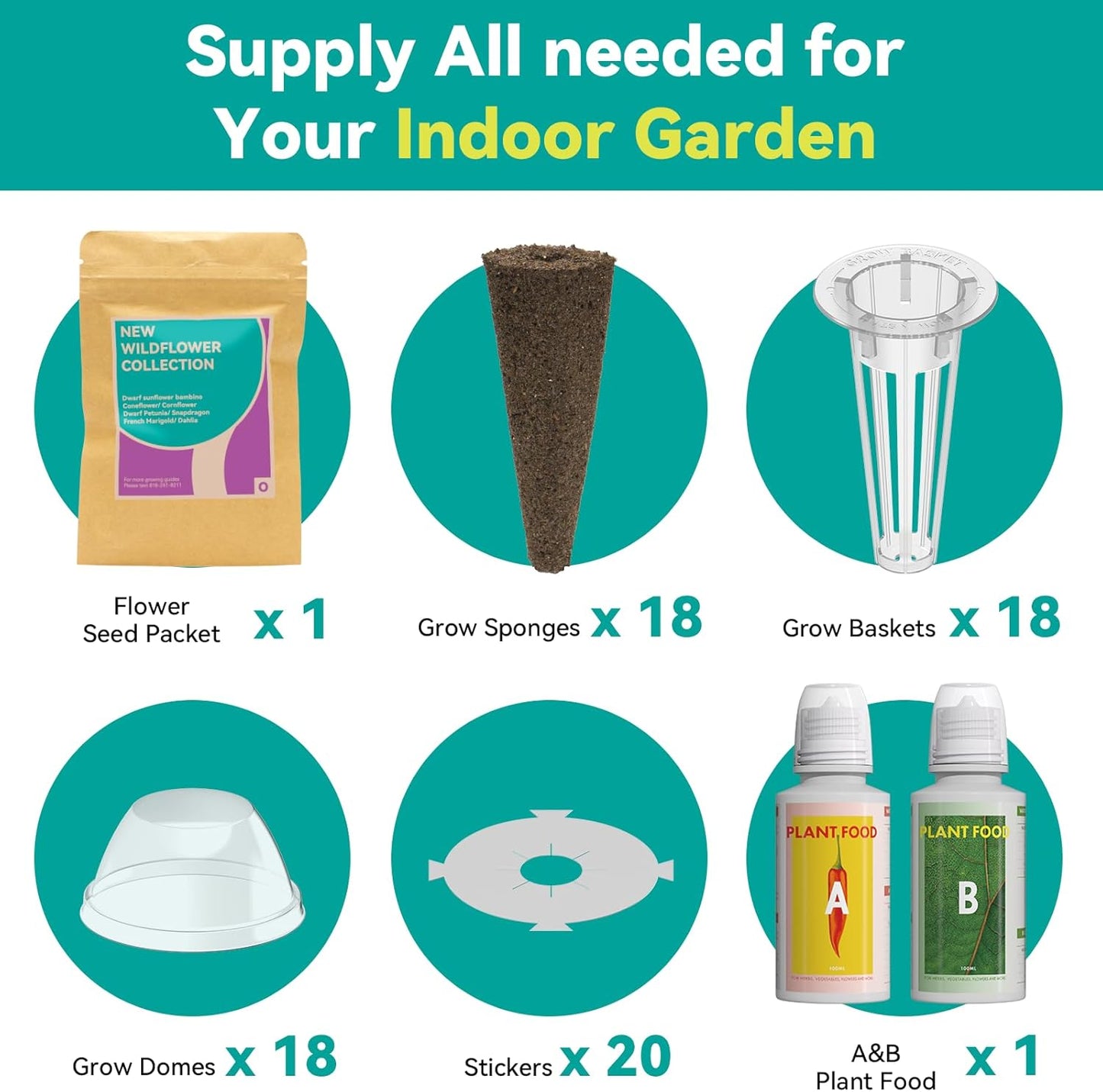 LYKOCLEAN Flower Seed Pods for Ahopegarden, iDOO MUFGA Hydroponics Growing System Indoor Gardening, 400+ Seeds, Dwarf Sunflower Bambino, French Marigold, Dahlia, Dwarf Petunia(18-Pods)