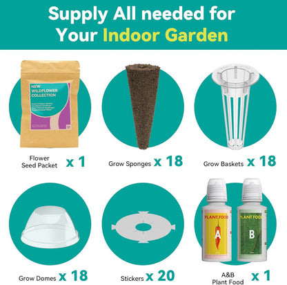 LYKOCLEAN Flower Seed Pods for Ahopegarden, iDOO MUFGA Hydroponics Growing System Indoor Gardening, 400+ Seeds, Dwarf Sunflower Bambino, French Marigold, Dahlia, Dwarf Petunia(18-Pods)