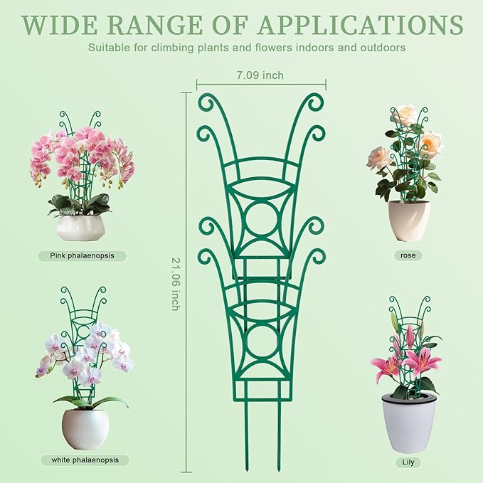 12 Pack Stackable Plant Trellis for Potted Plants, Garden Trellis Supports Peas, Ivy & Flowering Vines, Plastic Climbing Plant Support (Green)